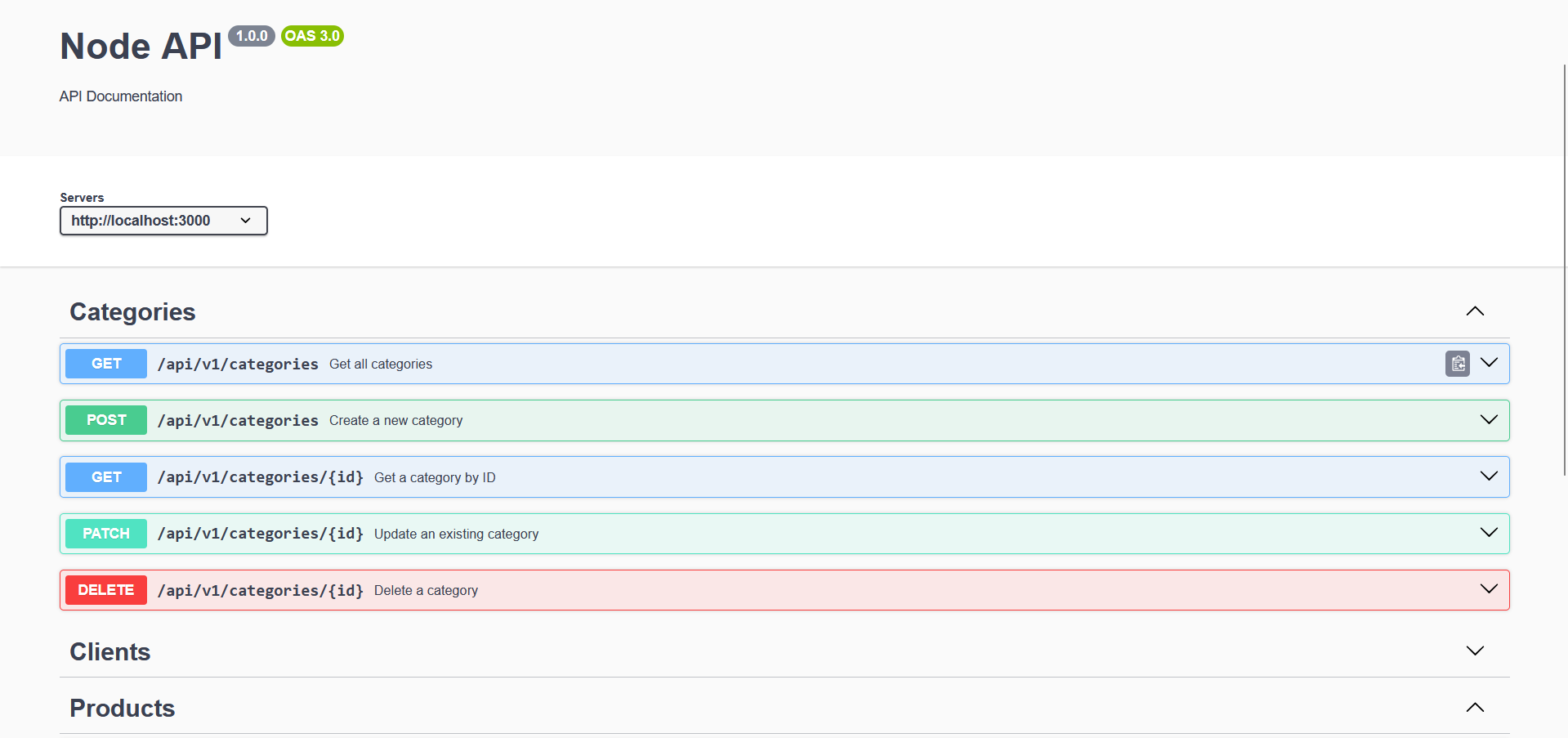 Screenshot of Node API